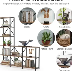 9-Shelf Bookshelf, Industrial Ladder Corner Etagere Bookcase