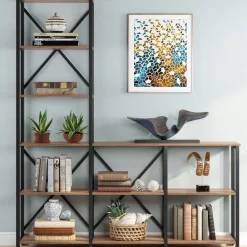 9-Shelf Bookshelf, Industrial Ladder Corner Etagere Bookcase