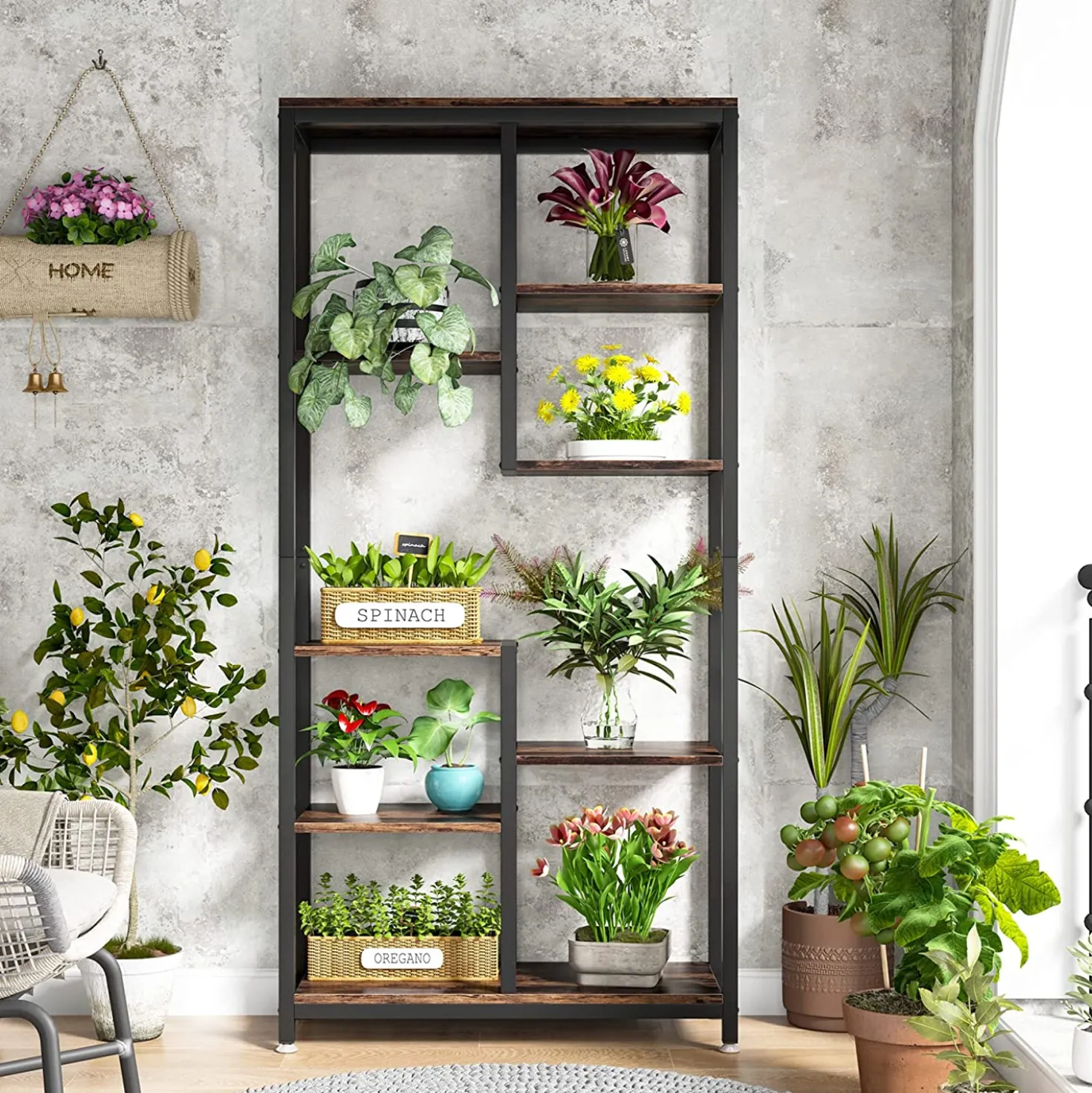 8-shelf Bookshelf, Industrial Open Bookcase Storage Display Rack