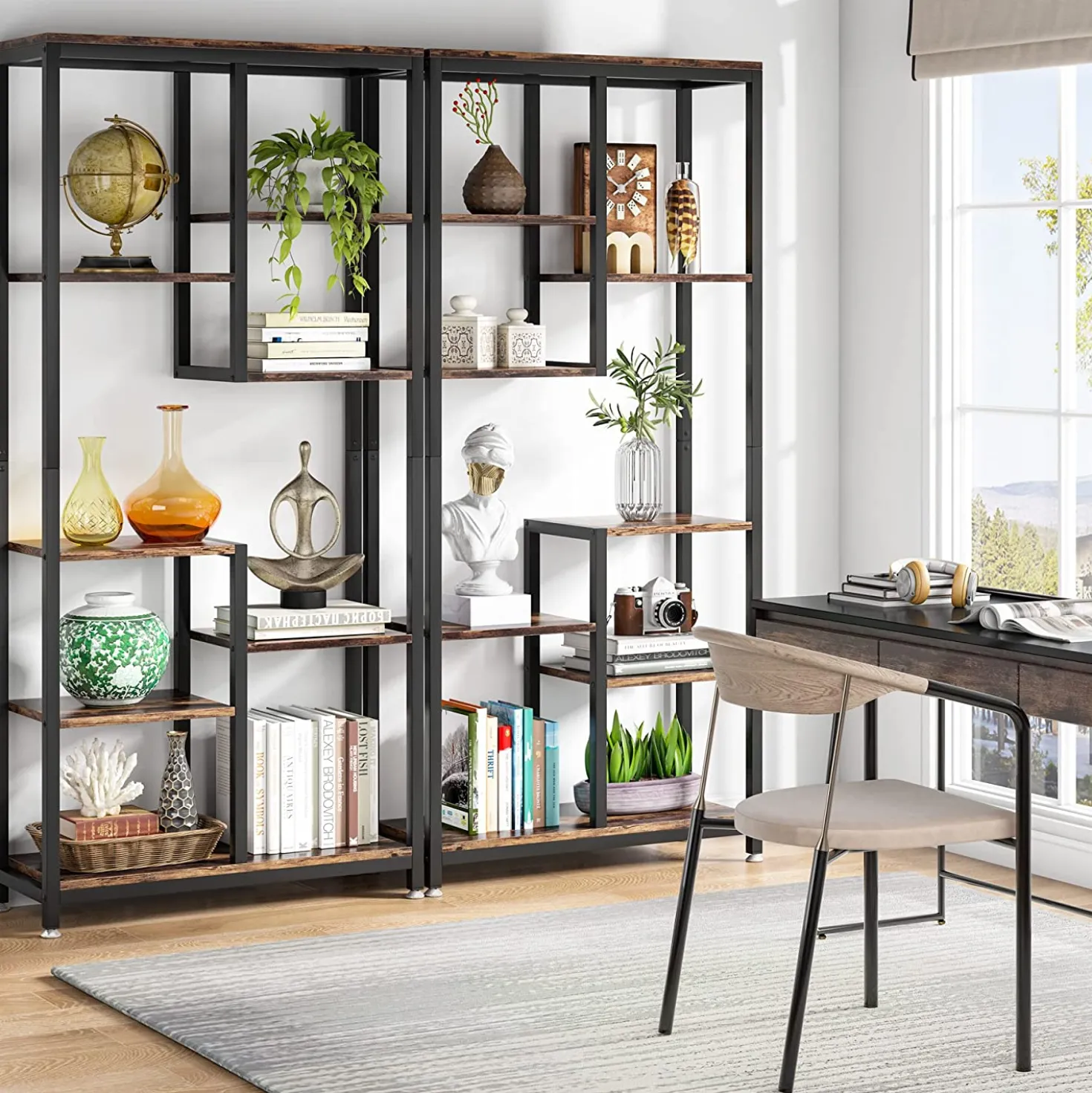 8-shelf Bookshelf, Industrial Open Bookcase Storage Display Rack
