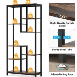 8-shelf Bookshelf, Industrial Open Bookcase Storage Display Rack