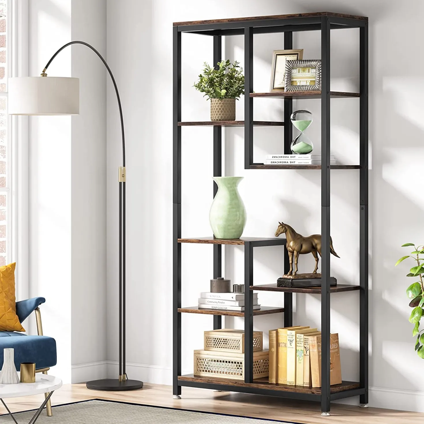 8-shelf Bookshelf, Industrial Open Bookcase Storage Display Rack