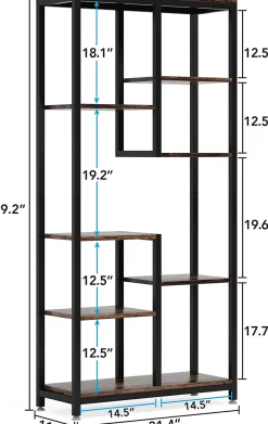 8-shelf Bookshelf, Industrial Open Bookcase Storage Display Rack