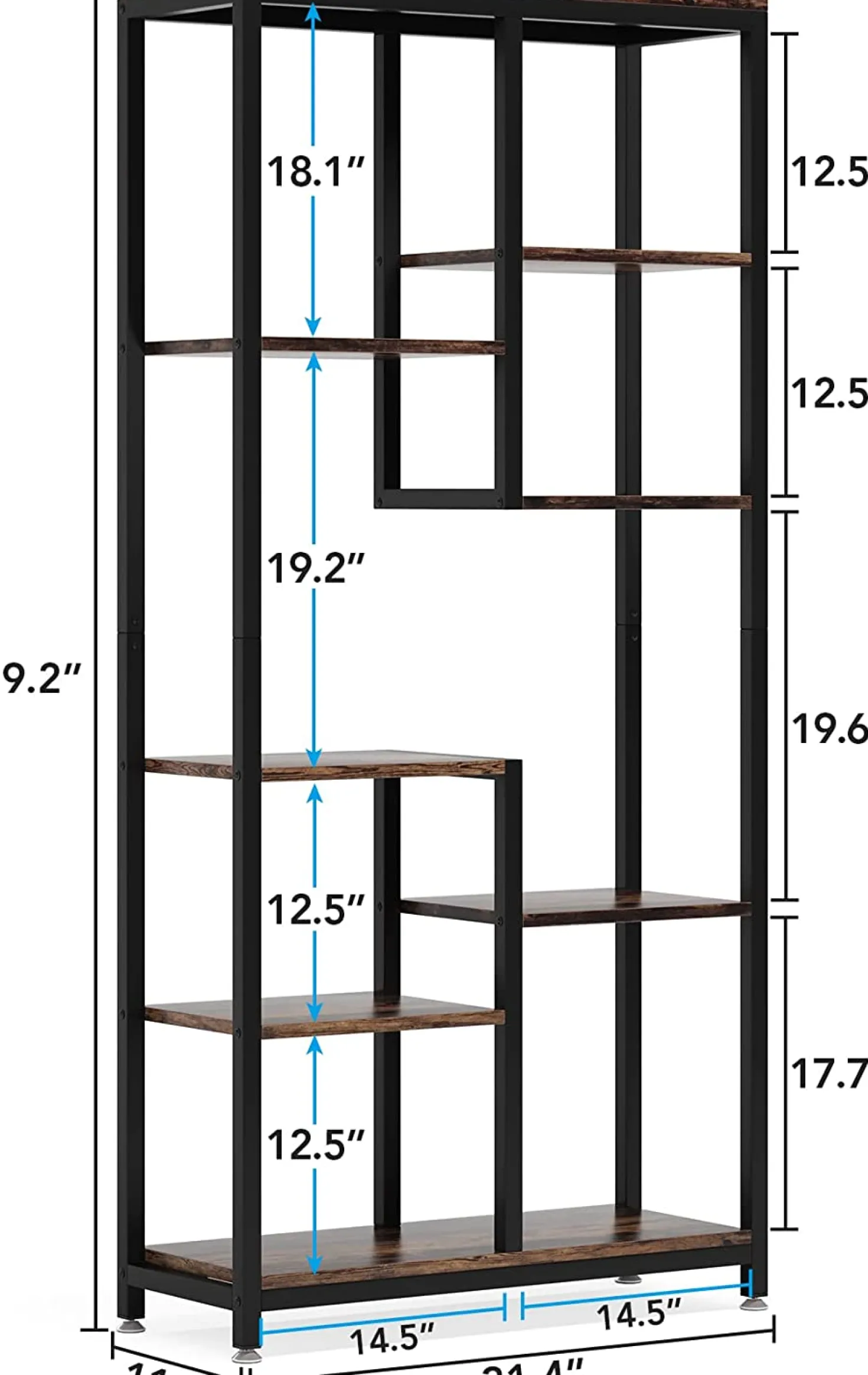 8-shelf Bookshelf, Industrial Open Bookcase Storage Display Rack