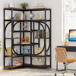 7-Shelf Corner Bookshelf, L-Shaped Bookcase Display Rack