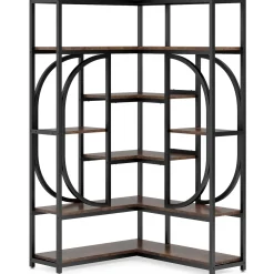 7-Shelf Corner Bookshelf, L-Shaped Bookcase Display Rack