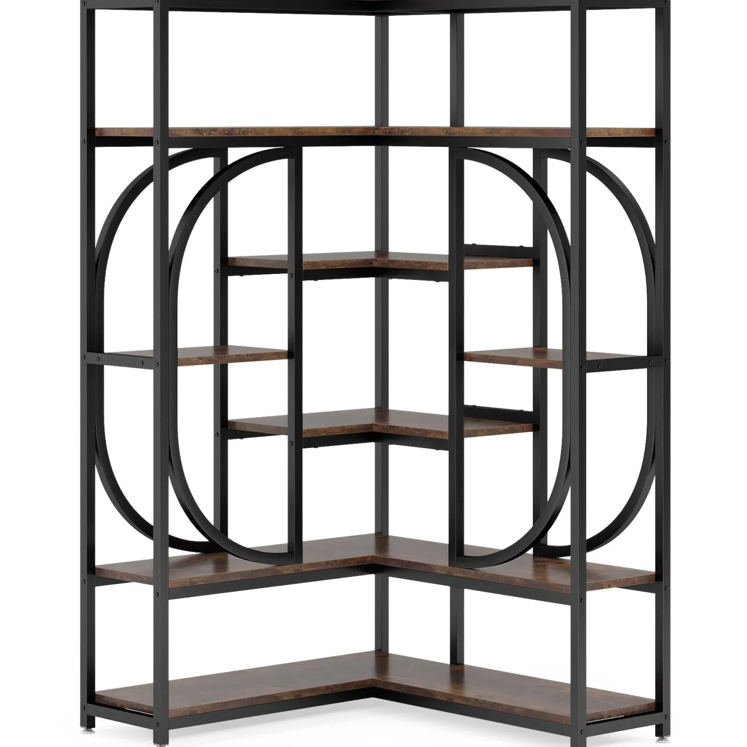 7-Shelf Corner Bookshelf, L-Shaped Bookcase Display Rack