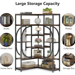 7-Shelf Corner Bookshelf, L-Shaped Bookcase Display Rack