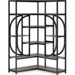 7-Shelf Corner Bookshelf, L-Shaped Bookcase Display Rack