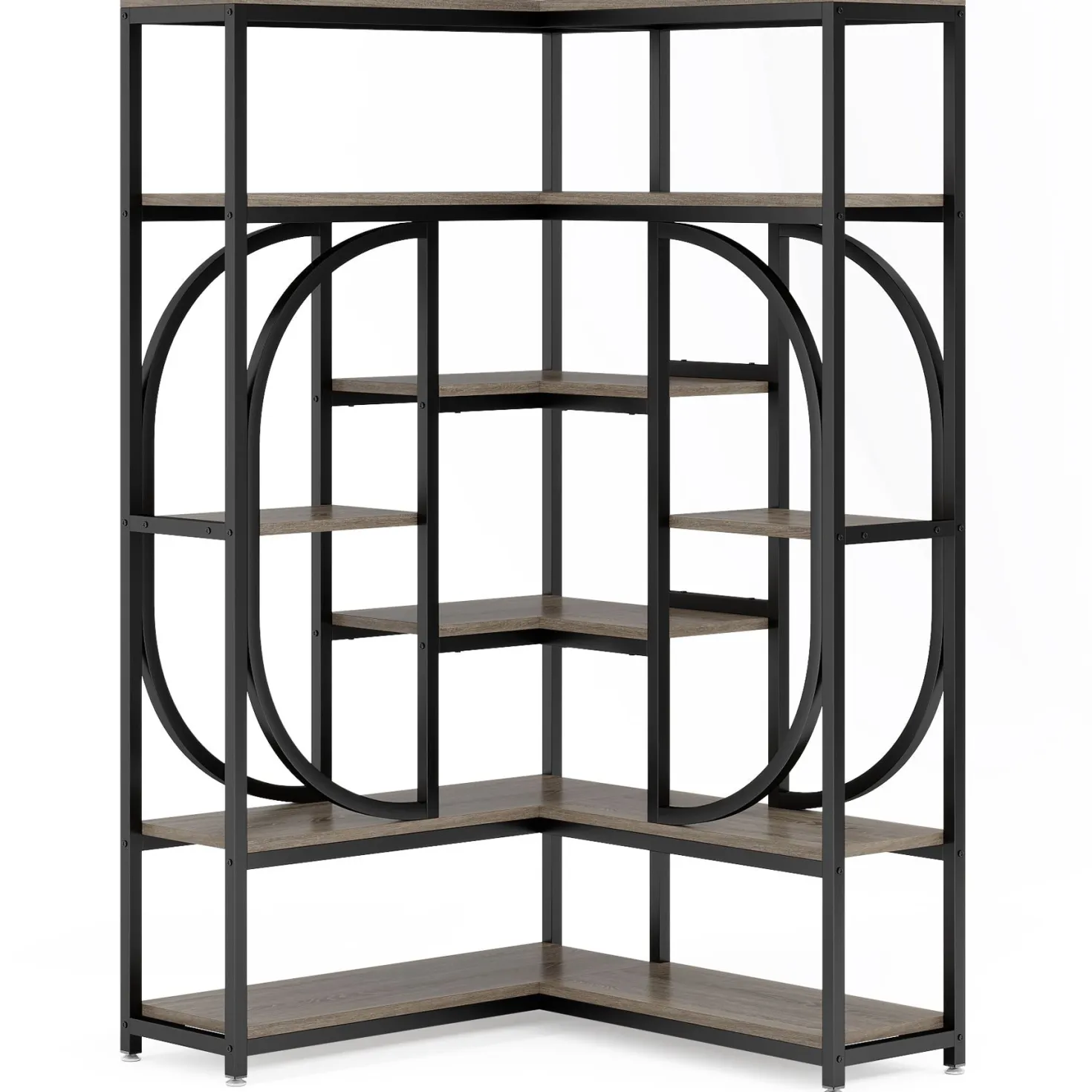 7-Shelf Corner Bookshelf, L-Shaped Bookcase Display Rack