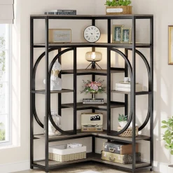 7-Shelf Corner Bookshelf, L-Shaped Bookcase Display Rack