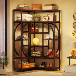 7-Shelf Corner Bookshelf, L-Shaped Bookcase Display Rack