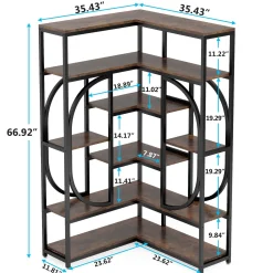 7-Shelf Corner Bookshelf, L-Shaped Bookcase Display Rack