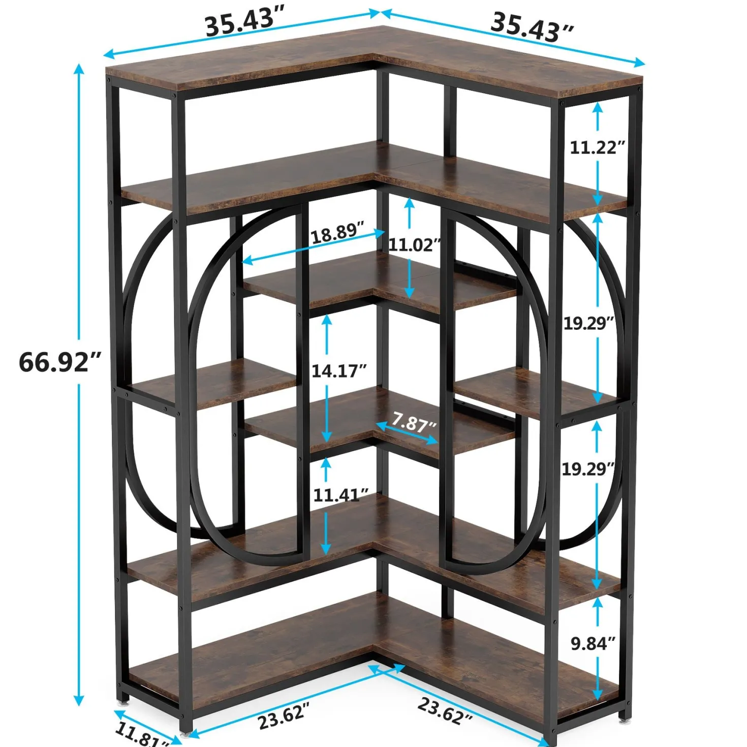 7-Shelf Corner Bookshelf, L-Shaped Bookcase Display Rack