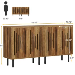 Sideboard Buffet, Set of 2 Storage Cabinet with Adjustable Shelves