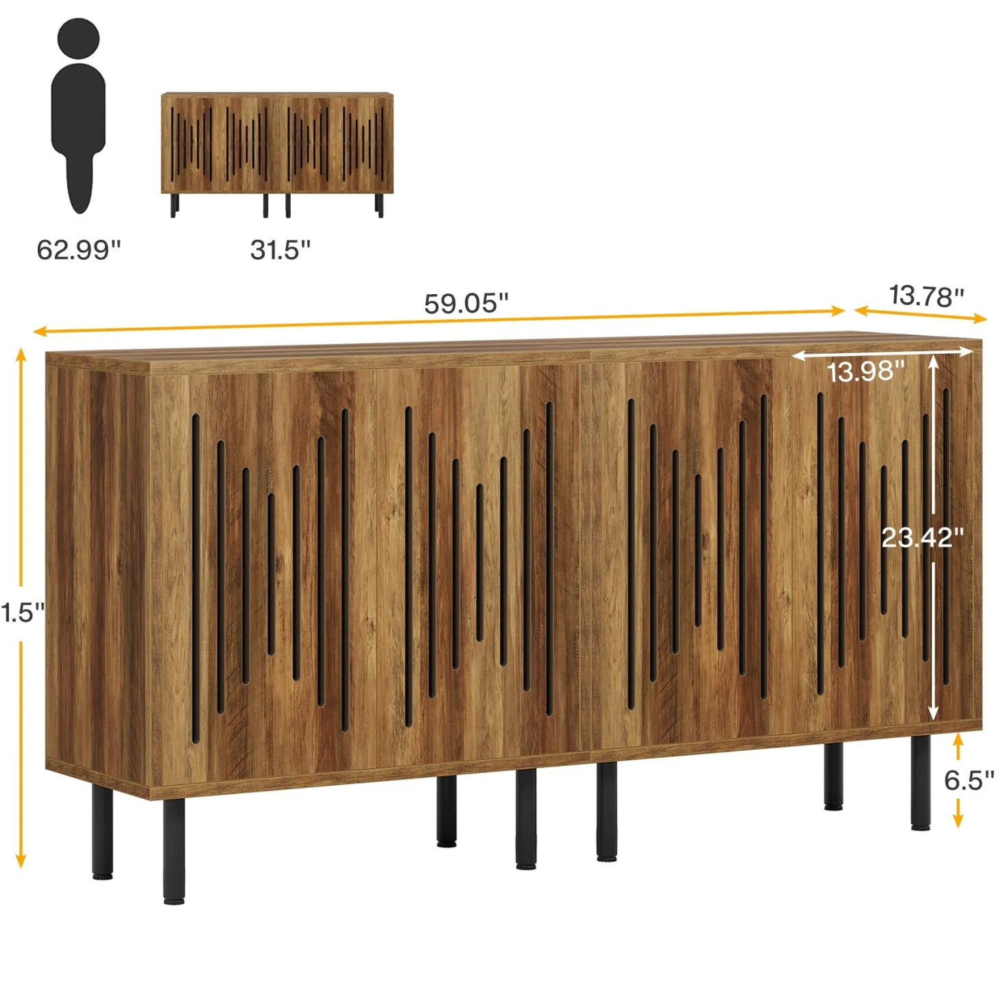 Sideboard Buffet, Set of 2 Storage Cabinet with Adjustable Shelves
