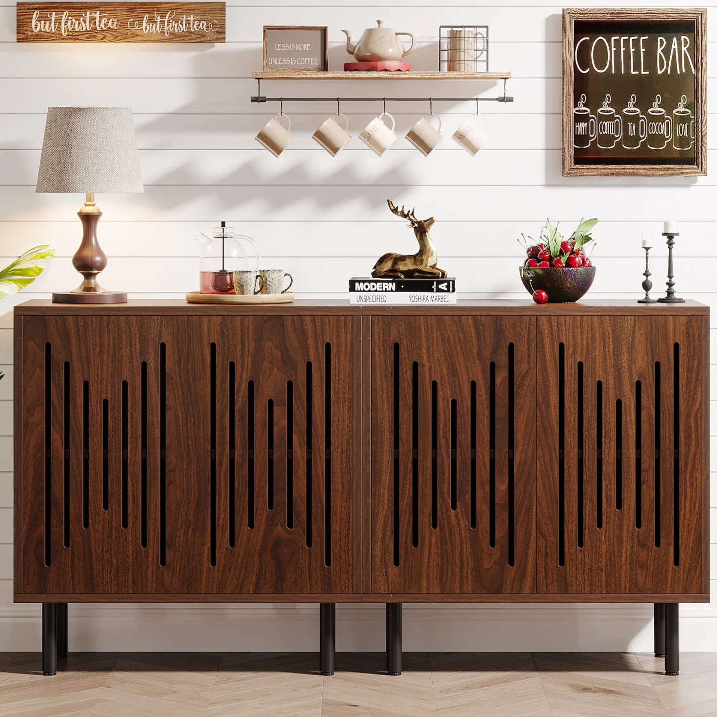 Sideboard Buffet, Set of 2 Storage Cabinet with Adjustable Shelves