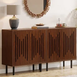 Sideboard Buffet, Set of 2 Storage Cabinet with Adjustable Shelves