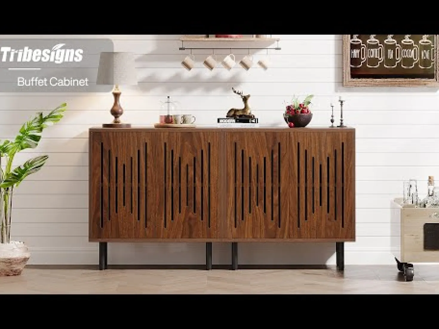 Sideboard Buffet, Set of 2 Storage Cabinet with Adjustable Shelves
