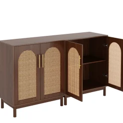 Sideboard Buffet Set of 2, Accent Rattan Storage Cabinet with Doors