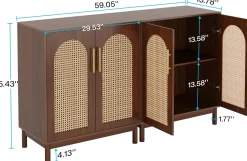 Sideboard Buffet Set of 2, Accent Rattan Storage Cabinet with Doors