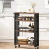 Slim Kitchen Cart, 4-Tier Storage Rolling Cart with Handle