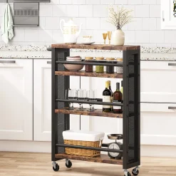 Slim Kitchen Cart, 4-Tier Storage Rolling Cart with Handle