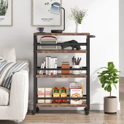 Slim Kitchen Cart, 4-Tier Storage Rolling Cart with Handle