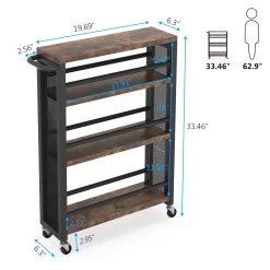 Slim Kitchen Cart, 4-Tier Storage Rolling Cart with Handle