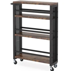 Slim Kitchen Cart, 4-Tier Storage Rolling Cart with Handle