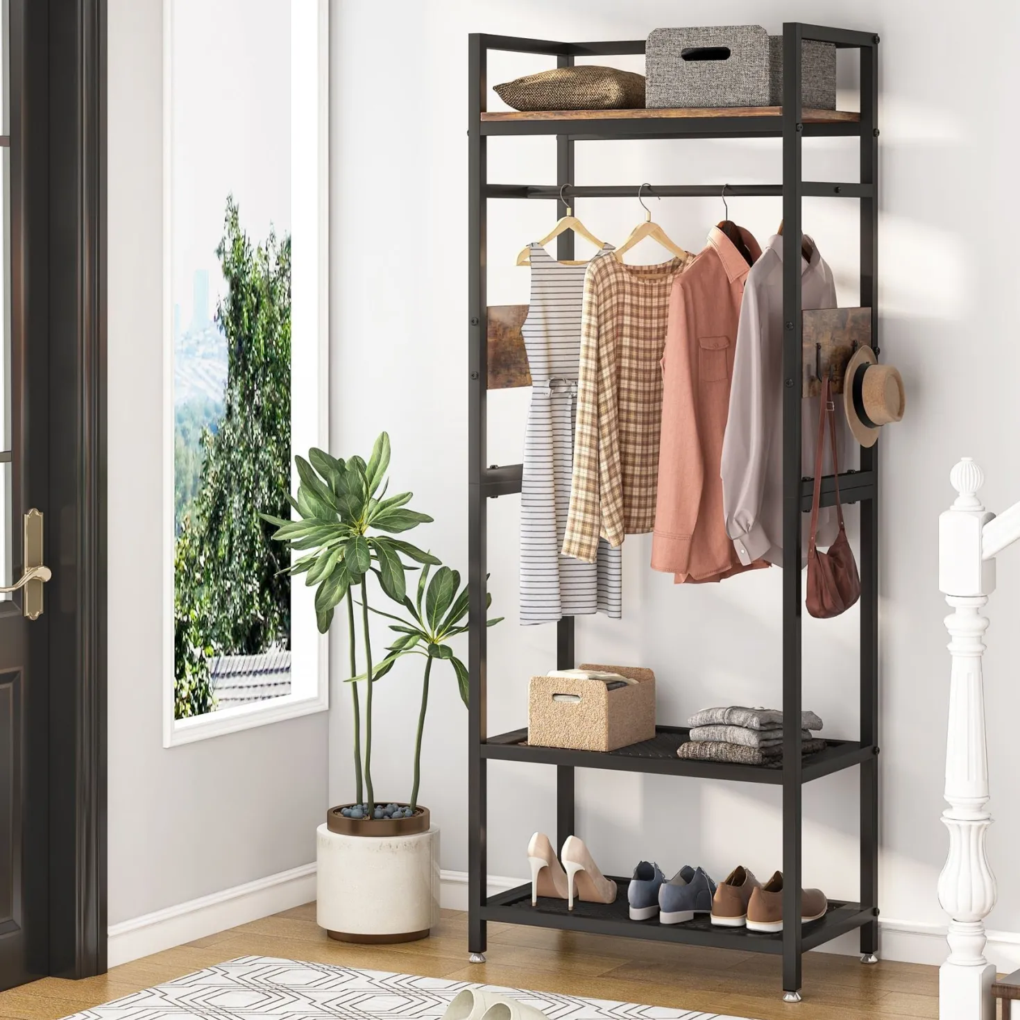 Small Clothing Rack, Narrow Garment Rack for Entryway & Bedroom