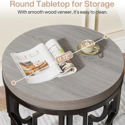 Small Round End Table, Industrial Metal Frame Side Table for Living Room & Bedroom