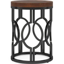 Small Round End Table, Industrial Metal Frame Side Table for Living Room & Bedroom