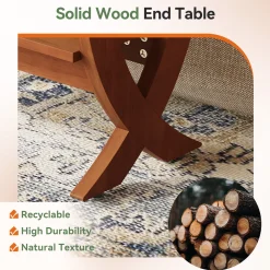 Solid Wood End Table, 2-Tier Couch Side Table with Arched Legs