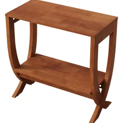 Solid Wood End Table, 2-Tier Couch Side Table with Arched Legs