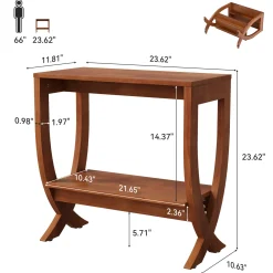 Solid Wood End Table, 2-Tier Couch Side Table with Arched Legs