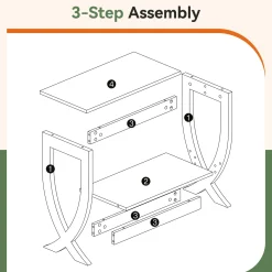 Solid Wood End Table, 2-Tier Couch Side Table with Arched Legs
