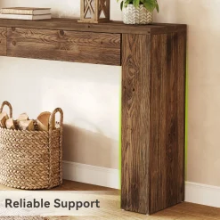 Solid Wood 63" Console Table with Hidden Storage Drawers, Sofa Table Behind Couch