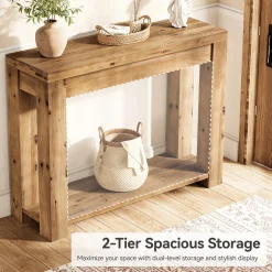 Solid Wood 43.31" Farmhouse Console Table, Narrow Entryway Sofa Table for Living Room, Hallway