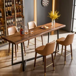 Solid Wood Bar Table, 63" Counter Height Pub Table with Sturdy Metal Frame