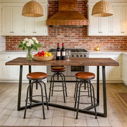 Solid Wood Bar Table, 63" Counter Height Pub Table with Sturdy Metal Frame