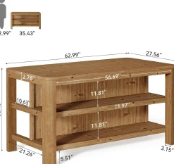 Solid Wood Bar Table, 63" Counter Height Pub Table with Storage Shelves