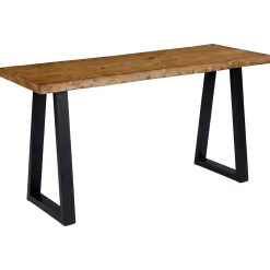 Solid Wood Bar Table, 63” Counter Height Table with Metal Legs for Kitchen