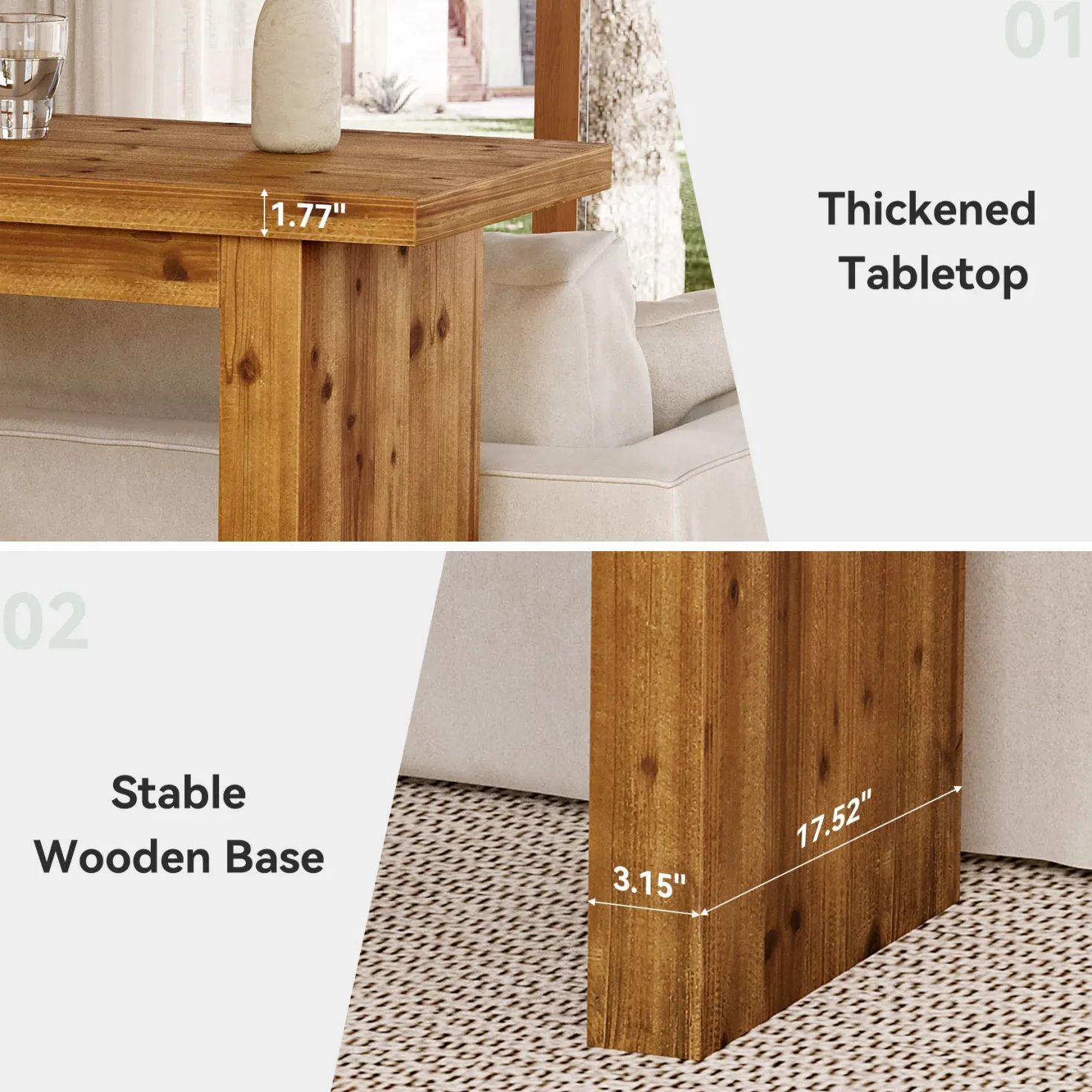 Solid Wood Bar Table, 63" Counter Height Pub Table with Sturdy Base