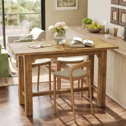 Solid Wood Bar Table, 63" Dining Table Counter Height Pub Table