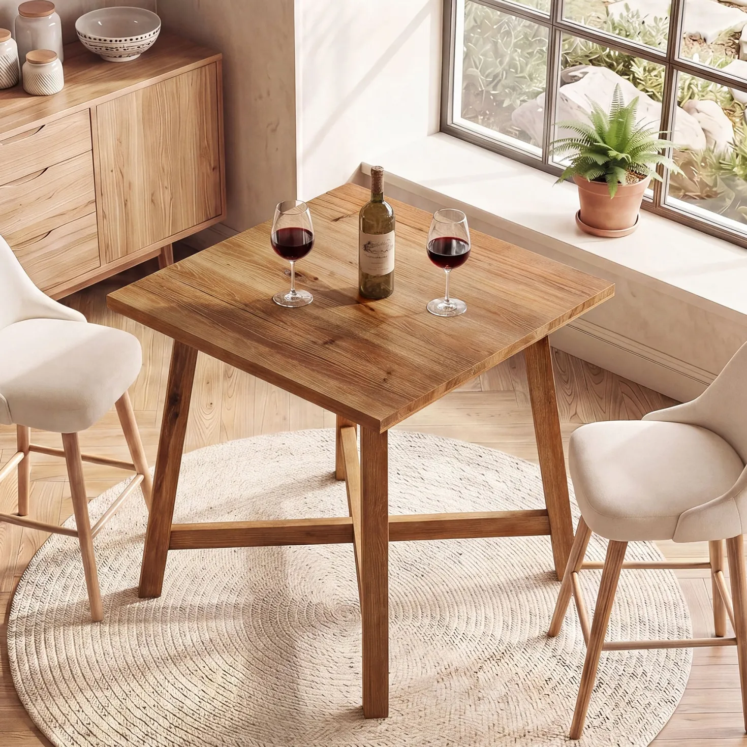Solid Wood Bar Table, 31.5" Square Counter Height Pub Bistro Table with Footrest