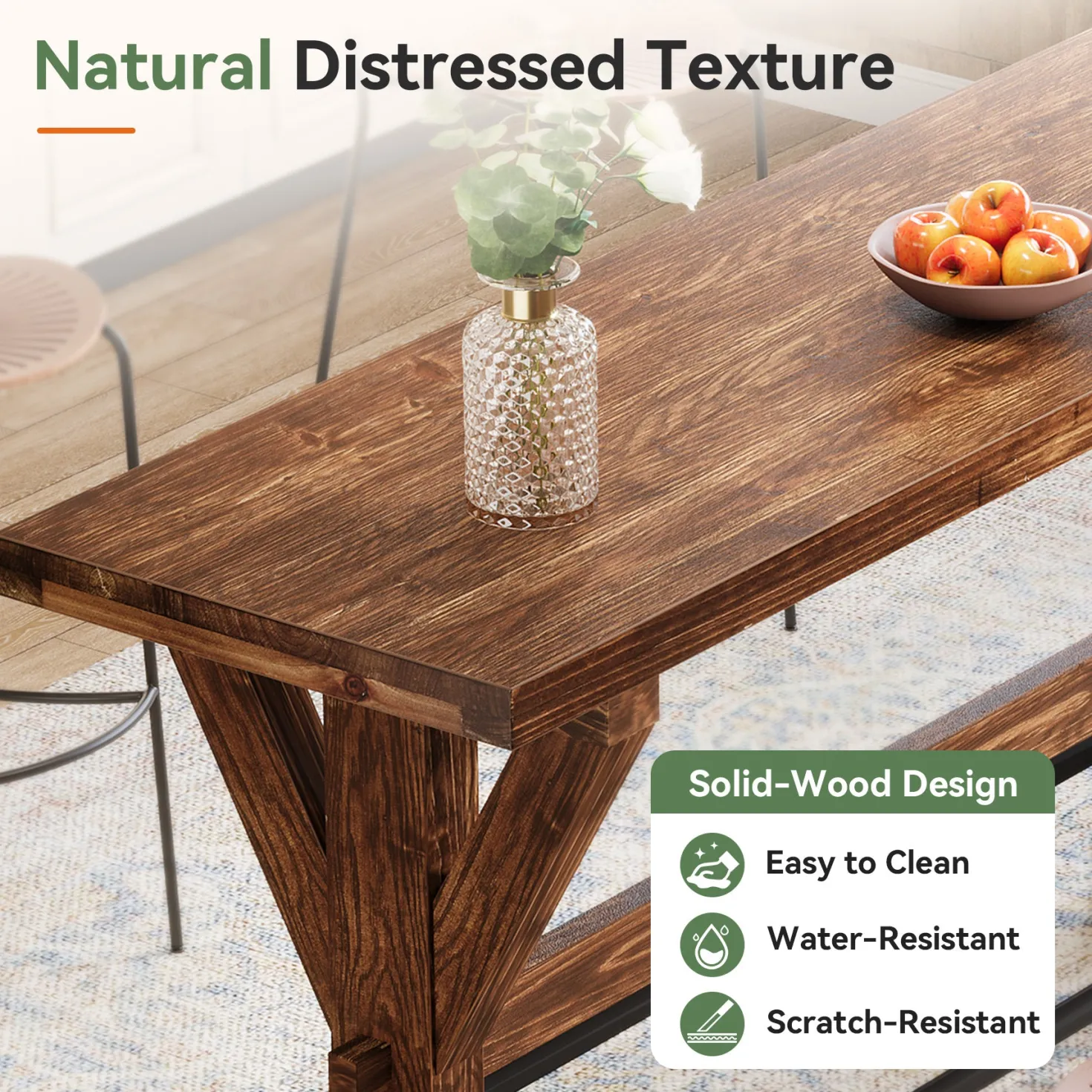 Solid Wood Bar Table, Rectangular Counter Height Pub Table With X-Base