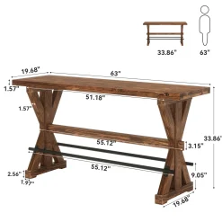 Solid Wood Bar Table, Rectangular Counter Height Pub Table With X-Base