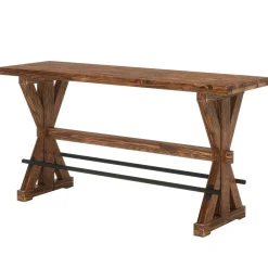 Solid Wood Bar Table, Rectangular Counter Height Pub Table With X-Base