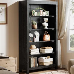 Solid Wood Bookcase, 5-Tier Bookshelf Display Storage Shelves